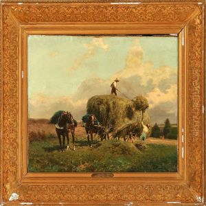 Two Grooms Stack Grasson A Horse Carriage by R. V. Meunier