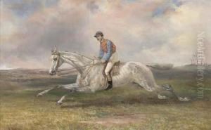 A Jockey On A Grey In Full Gallop by Thomas Hillier Mew