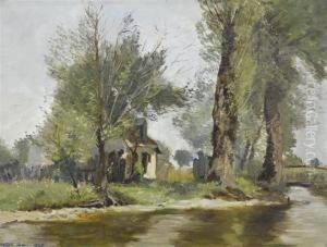 River Landscape With House by Carl Theodor Meyer