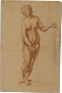 Study Of A Standing Female Nude by Conrad Meyer