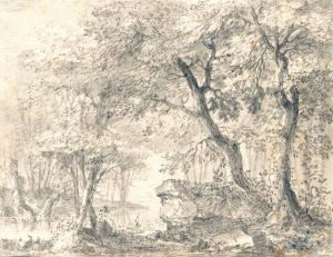 Wooded Landscape With River And Large Rock