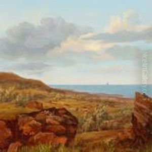 Coastel Scenery With Boats At Sea by Ernst Meyer