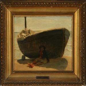 Scenery From Capri With A Boy In The Shadow Of A Boat by Ernst Meyer