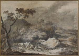 Paysage Anime De Baigneuses, Vaches Et Moutons by Georg Friedrich Meyer