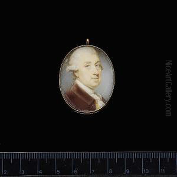 A Gentleman, Wearing Brown Coat, Yellow Waistcoat, Frilled White Chemise, Stock And Powdered Wig Worn - view 1