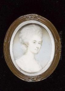 A Lady, Wearing White Dress With Lace Trim, Her Hair Powdered. by Jeremiah Meyer