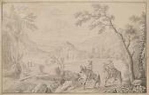 Landscape With Two Men On Horseback by Johann Heinrich Meyer