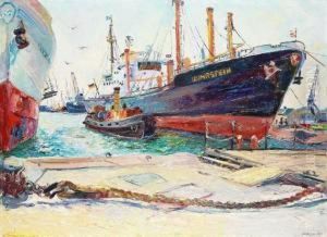Schiffswerft Im Hafen Mit Bremer Dampfer "ruhrstein" by Rudolf Meyer