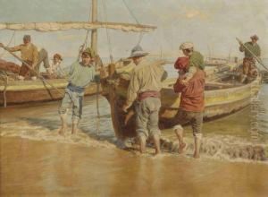 The Fishermen Returning Home To The Beach by Kunz Meyer-Waldeck