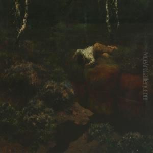 A Boy By A Creekin A Forest by Kunz Meyer-Waldeck