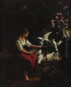 Girl Feeding Doves by Friedrich Edouard Meyerheim