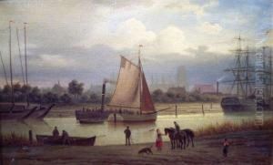 Shipping On An Estuary
With Figures And Distant Town by Hermann Meyerheim