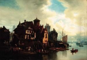 A Harbor Village by Hermann Meyerheim