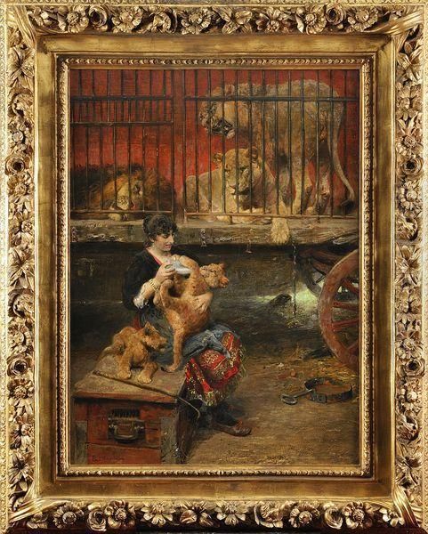 Dompteuse Nourrissant Les Lionceaux Devant La Cage Aux Fauves - view 1
