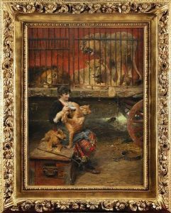 Dompteuse Nourrissant Les Lionceaux Devant La Cage Aux Fauves by Paul Friedrich Meyerheim