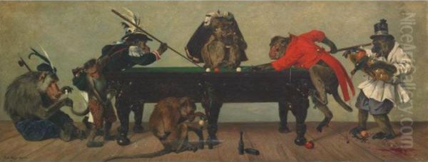 Monkeys Playing Billiards - view 1