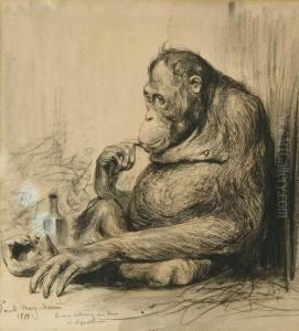 Hockender Orang Utan. by Paul Friedrich Meyerheim