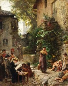 Aquarellistin In Italienischem Stadtchen