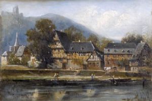 Kleines Stadtchen Am Flus Mit Figurlicher Kleines Stadtchen Am Flus Mit Figurlicher