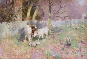 Cows And Sheep Grazing by Robert Gustave Meyerheim