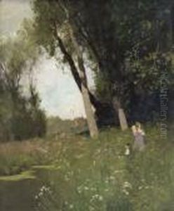 Kinder Am Dorfweiher by Robert Gustave Meyerheim
