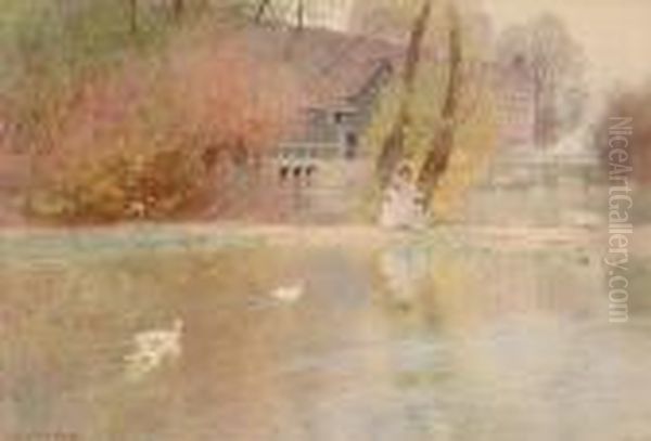 Children By A Pond - view 1