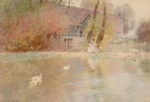 Children By A Pond by Robert Gustave Meyerheim