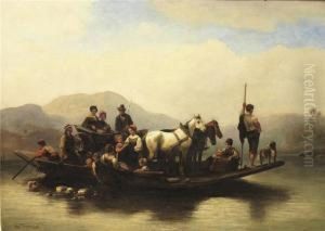 Flosuberfahrt Mit Kindern, Bauern Und Tieren by Wilhelm Alexander Meyerheim