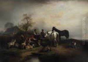 Family Gathering In A Pastoral Landscape by Wilhelm Alexander Meyerheim