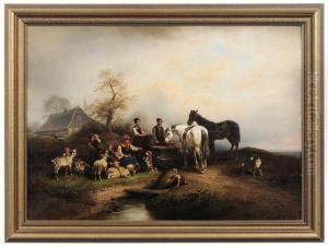Family Gathering In A Pastoral Landscape by Wilhelm Alexander Meyerheim