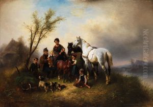 Bauerliche Familie Am Flussufer by Wilhelm Alexander Meyerheim