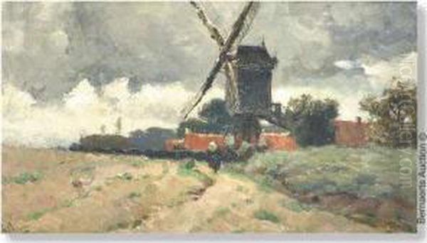 Woman Onwoodpath Near Windmill - view 1