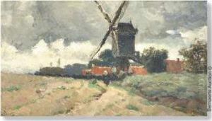 Woman Onwoodpath Near Windmill by Isidore Meyers
