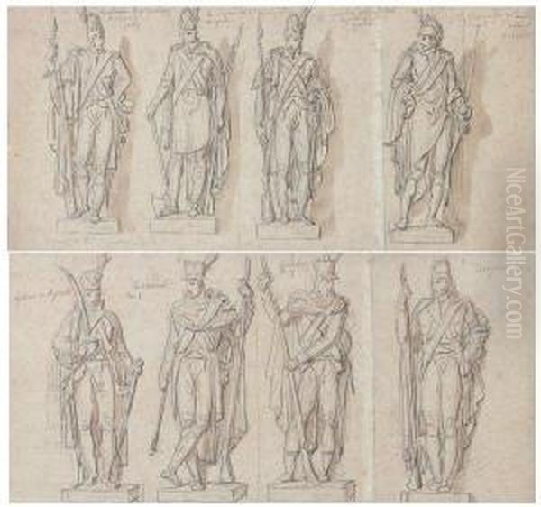 Deux Feuilles D'etudes Pour Les Statues De L'arc De Triomphe - view 1