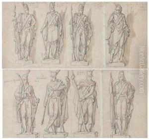 Deux Feuilles D'etudes Pour Les Statues De L'arc De Triomphe
