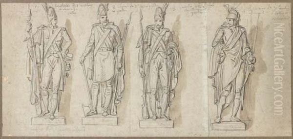 Deux Feuilles Detudes Pour Les Statues De Larc De - view 1