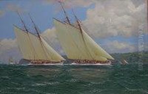 Schooner Yachts In The Solent by Johann Jonas Michael