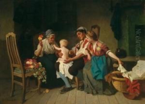 Idillio Familiare In Una Stanza Di Soggiorno Di Una Casa Di Contadini Mediterranea Idillio Familiare In Una Stanza Di Soggiorno Di Una Casa Di Contadini Mediterranea