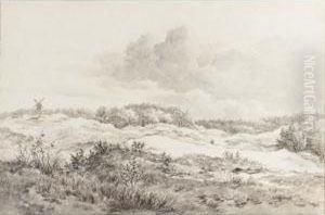 Wooded Landscape Near Haarlem, With A Windmill And A Pair Of Figures