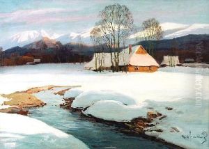 Pejzaz Zimowy Z Chata by Michal Stanko