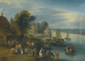 A River Landscape With Villagers Unloading Their Boats