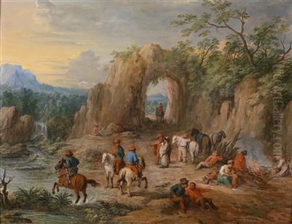 Travellers In A Rocky Landscape - view 1