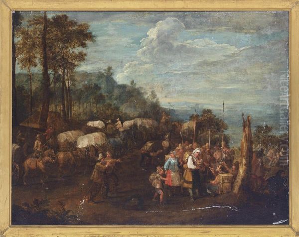 Peasants And Soldiers On A Wooded Track - view 1
