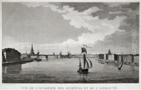 A Lithograph Depicting The Academy Of Sciences And The Admiralty, St. Petersburg - view 1