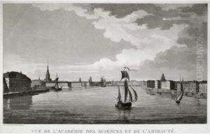A Lithograph Depicting The Academy Of Sciences And The Admiralty, St. Petersburg by Francois Damame Demartrais Michel