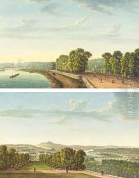 Une Vue De La Seine Prise Depuis Le Parc De Saint-cloud, Le Mont Valerien Dans Le Fond; Et Le Parc De Saint-cloud, Avec La Seine, Le Pont De Sevres Dans Le Fond - view 1