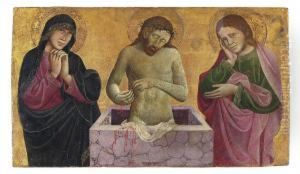 Christ As The Man Of Sorrows, Flanked By The Madonna And Saint John The Evangelist by Michele Di Matteo Da Bologna