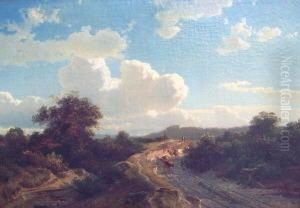 Landschaft Mit Kuhen Und Bauernpaar Am Weg by Alexander Michelis
