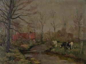 Koeien Aan De Rand Van De Beek Methoeve by Ernest Midy