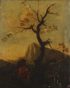 A Traveller Before An Italianate Landscape by Jan Miel